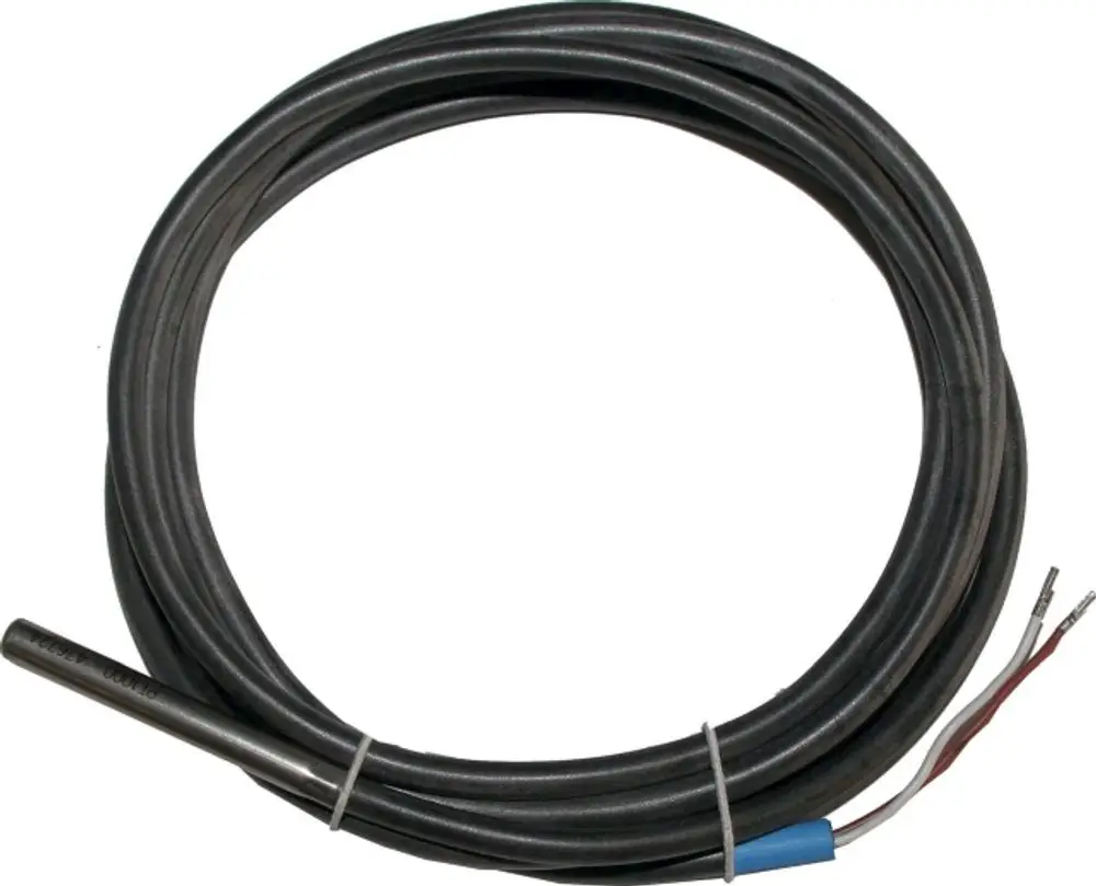 Sensor mit einem Metallfühler und einem langen Kabel, verwendet in Heizsystemen, möglicherweise von der Marke Wolf.